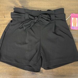 Ci Sono Black High-Waist Paperbag Tie Shorts